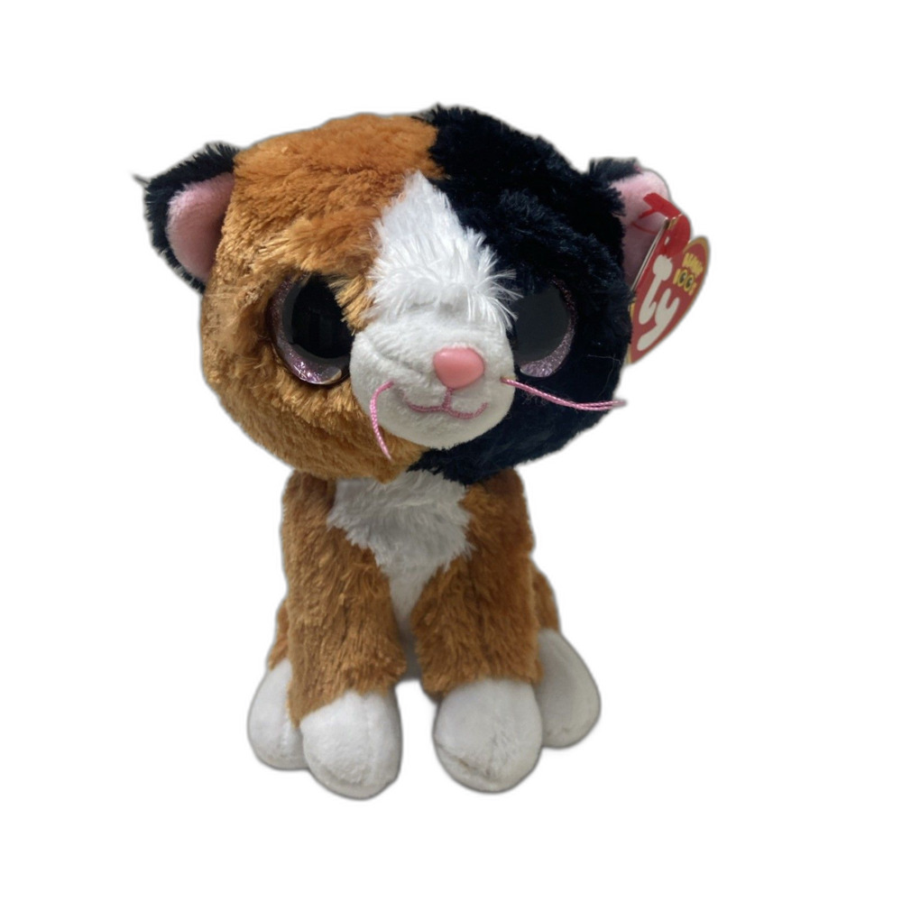 Ty Beanie Boos Tauri the Calico Cat Pink Glitter Eyes Tags 6" Stuffed Animal Toy